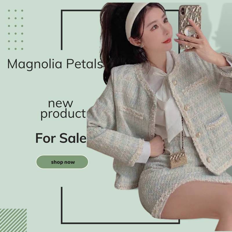 Set dạ tweed gồm chân váy chữ A + Áo dạ tweed xinh xắn