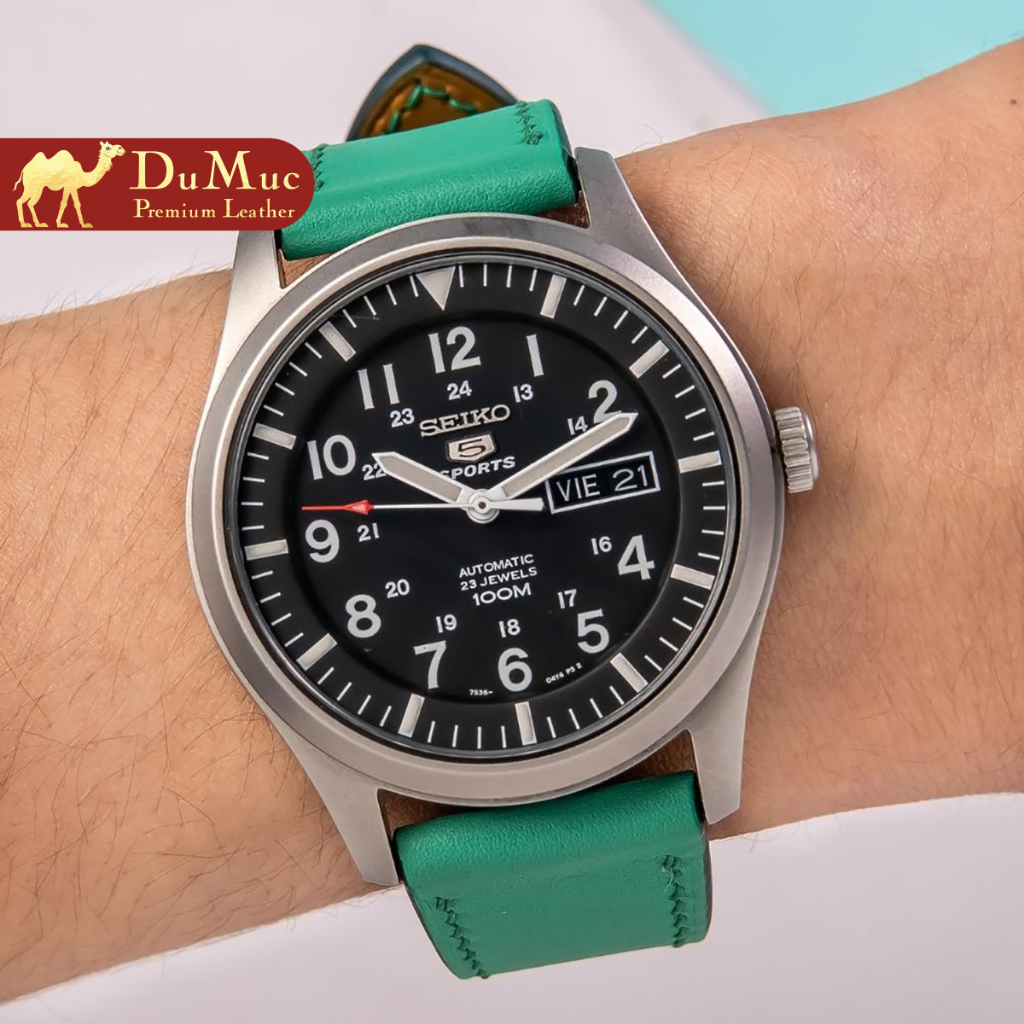 Dây da đồng hồ DU MỤC Leather Da Swift Hass Leather from Pháp - Green