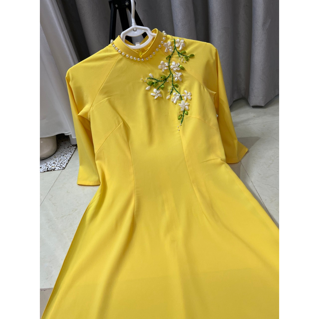 Áo dài lụa thái thêu ruy băng - T16