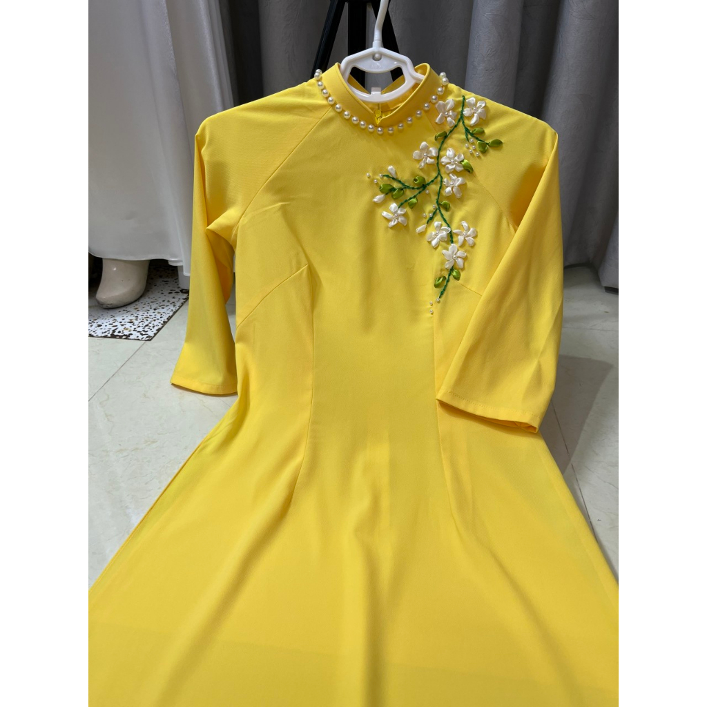 Áo dài lụa thái thêu ruy băng - T16