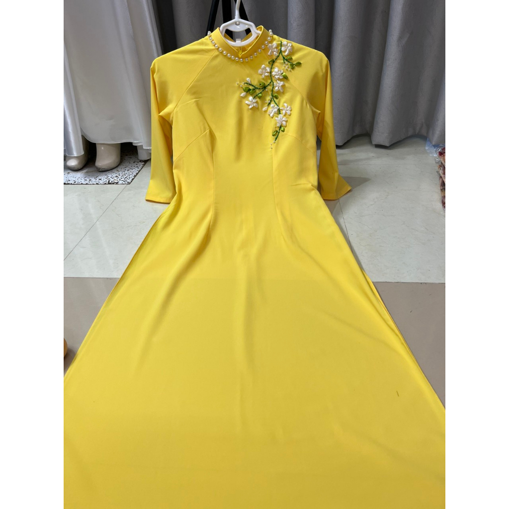 Áo dài lụa thái thêu ruy băng - T16