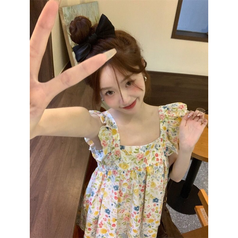 Áo Croptop Dáng Babydoll Tay Cánh Tiên Có Nơ Phong Cách Hàn Quốc Mã QD0100
