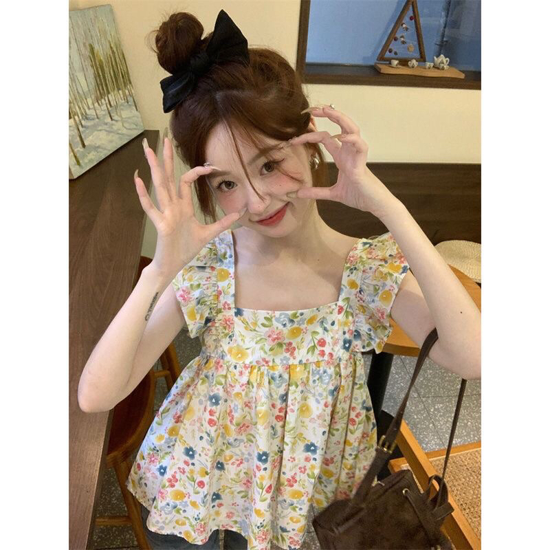 Áo Croptop Dáng Babydoll Tay Cánh Tiên Có Nơ Phong Cách Hàn Quốc Mã QD0100