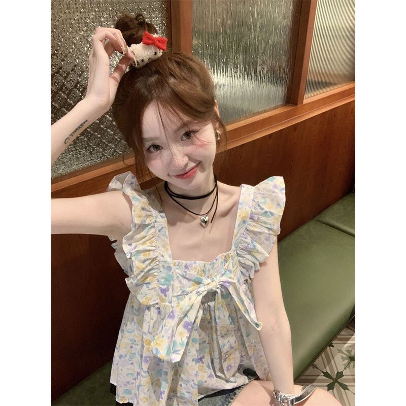 Áo Croptop Dáng Babydoll Tay Cánh Tiên Có Nơ Phong Cách Hàn Quốc Mã QD0100