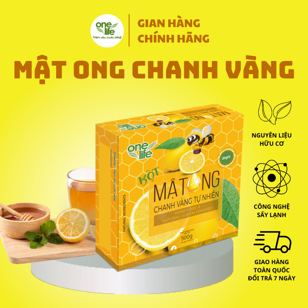 Hộp 25 gói Bột Mật Ong Chanh Vàng ONELIFE hòa tan uống liền giảm cân, không đường