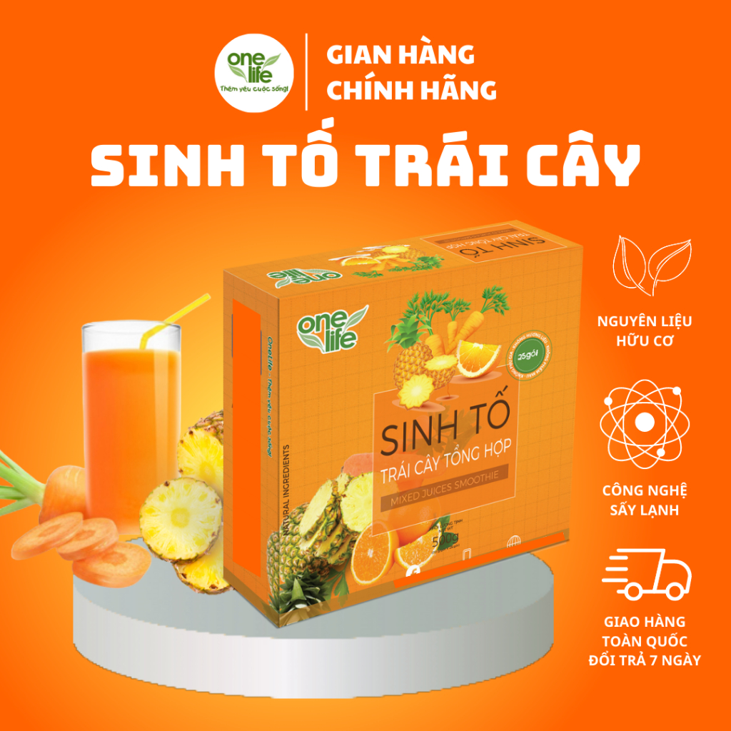 Hộp 25 gói Bột Sinh tố trái cây Cam Dứa Cà Rốt ONELIFE hòa tan uống liền