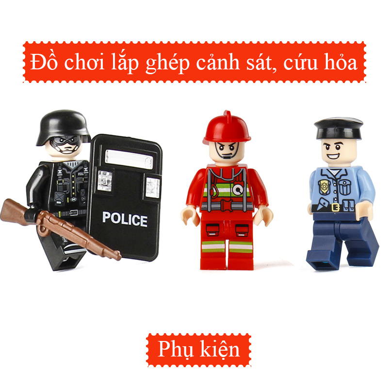 Mô Hình đồ chơi lắp ráp mini figure Nhân Vật Hoạt Hình KAVY cảnh sát police, cảnh sát cơ động và lính cứu hỏa