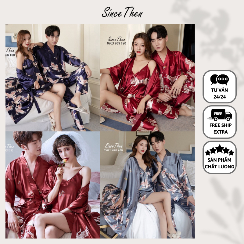 Đồ ngủ đôi nam nữ áo choàng kèm váy sexy hồng hạc, quà cưới ý nghĩa - Since Then
