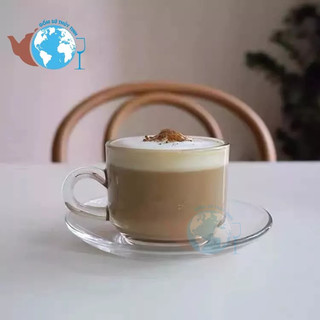 Bộ ly thủy tinh/ Cốc thủy tinh kèm đĩa lót dùng uống coffee, trà dung tích 200ml