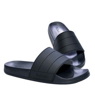 Dép nam nữ quai ngang slipper Pathon PVC và đế PU đen quai đen kẻ 3 sọc SD80