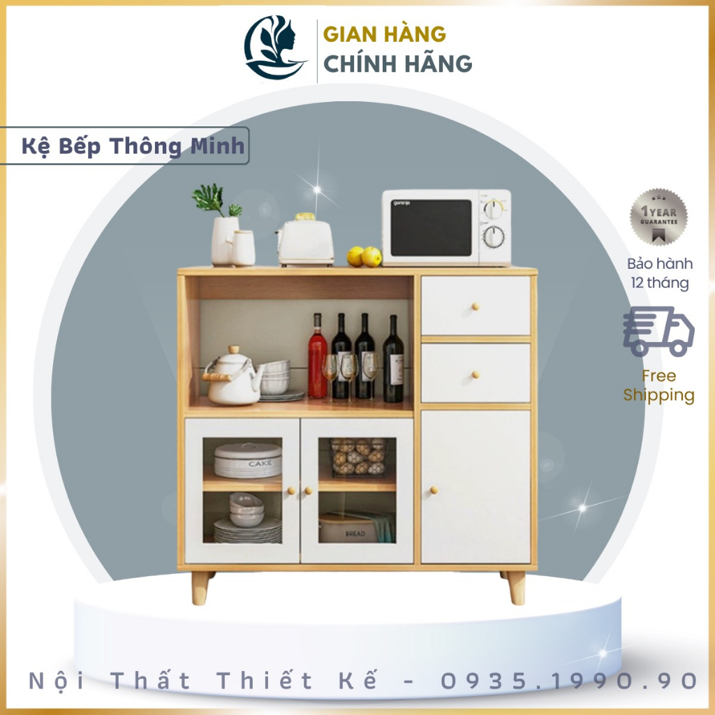 Kệ lò vi sóng Goodluck đã lắp ráp làm tủ nhà bếp để đồ nhà bếp FreeshipHCM GLKVS04
