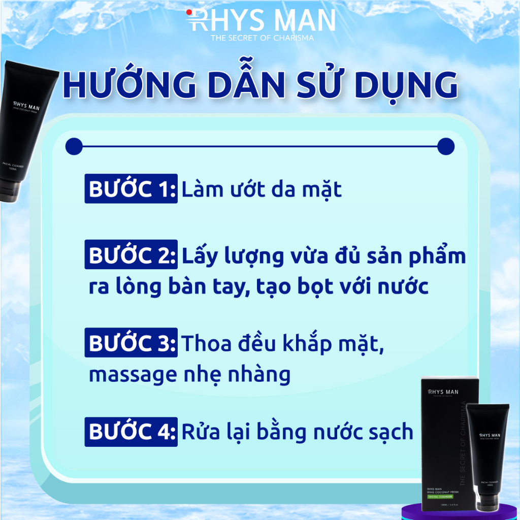 Sữa rửa mặt nam RHYS MAN hương dừa thơm mát Rhys Coconut Fresh 100ml- Hàng chính hãng