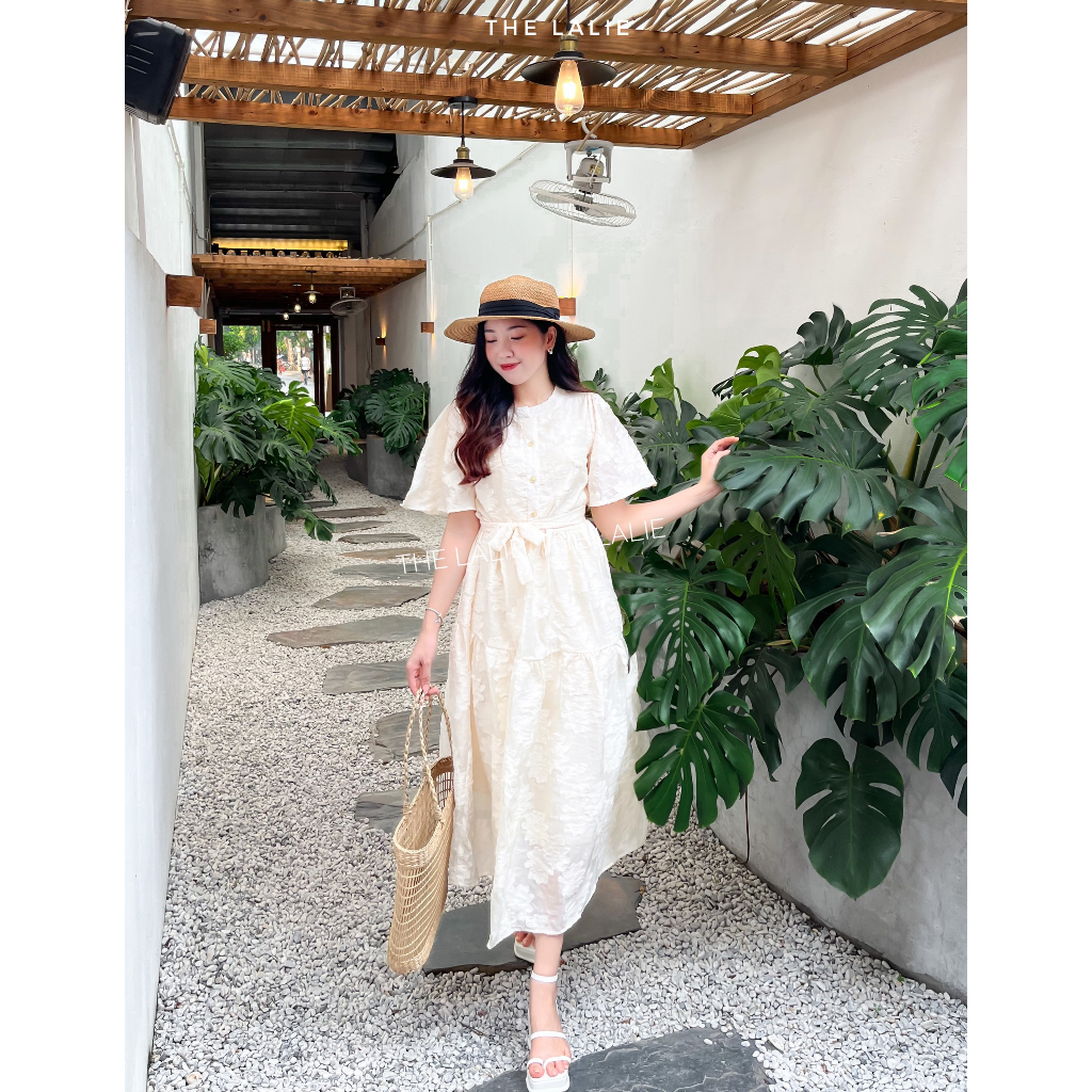 Váy xuông thiết kế dáng dài, váy babydoll xuông kèm dây buộc eo mặc đi chơi by the lalie
