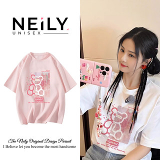 Áo phông unisex nam nữ NEILY tay lỡ dáng rộng in gấu siêu xinh chất cotton co giãn 4 chiều phong cách Hàn Quốc