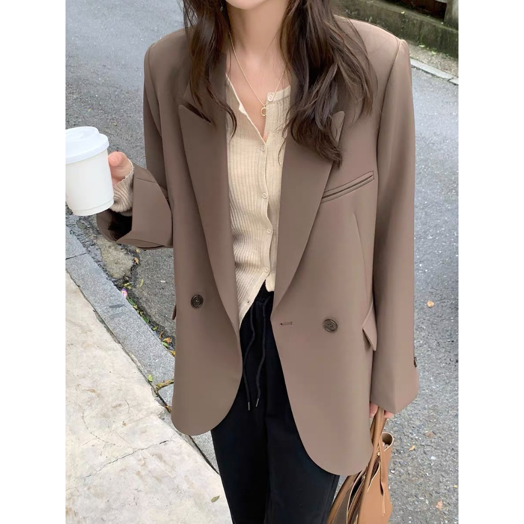Áo blazer nữ dài tay công sở khoác ngoài kiểu dáng thanh lịch 2 lớp có đệm vai giữ form mùa thu đông DELIZ STUDIO | BigBuy360 - bigbuy360.vn
