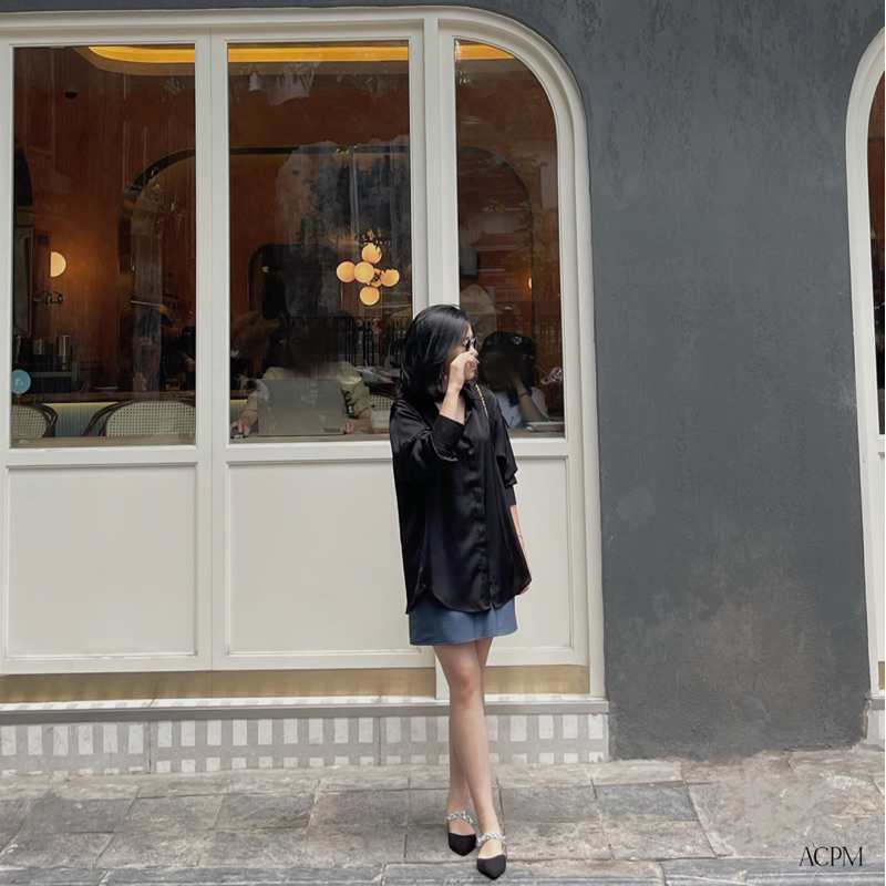 Kestral Shirt / Áo sơ mi lụa tay dài dáng suông
