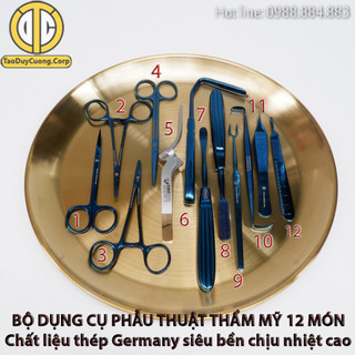 Dụng cụ phẫu thuật thẩm mỹ mũi màu xanh germany khay vàng khi mua trọn bộ 12 món