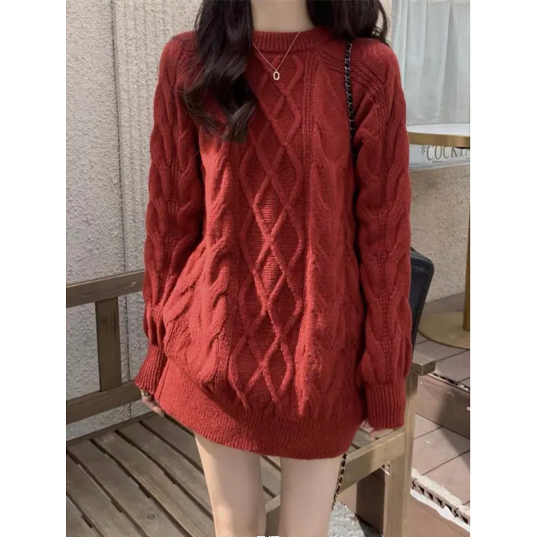 Áo len vặn thừng cổ tròn- áo len thừng 3 màu hit hot freesize siêu dày -H203