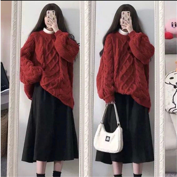 Áo len vặn thừng cổ tròn- áo len thừng 3 màu hit hot freesize siêu dày -H203