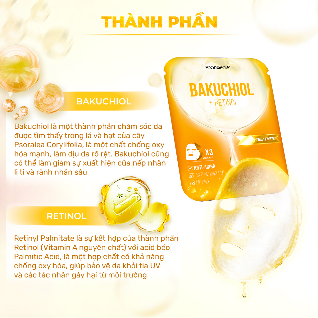 Mặt Nạ Foodaholic Bakuchiol Tái Tạo, Chống Lão Hoá Da Bakuchiol Ample Mask 23ml/miếng