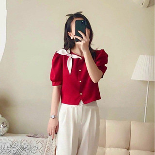 Áo crop đính hoa lệch vai