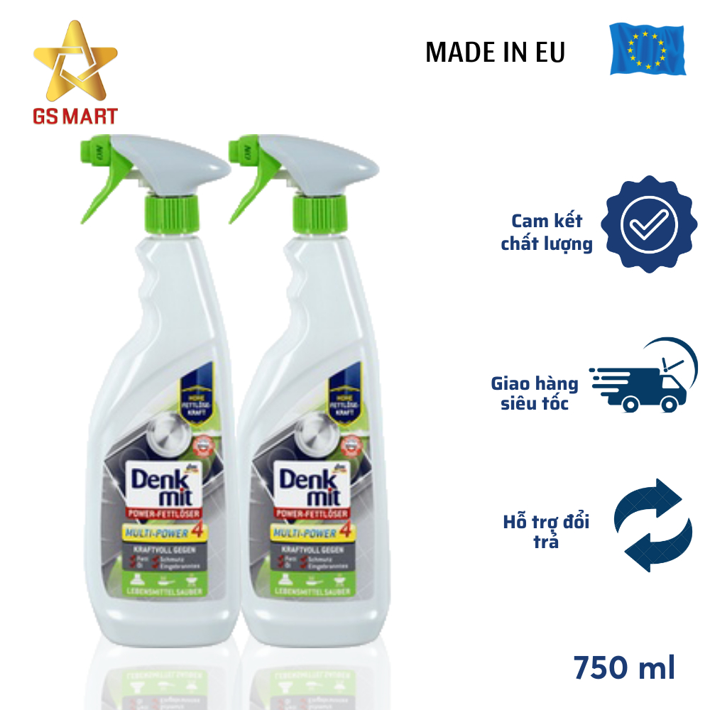Chai xịt tẩy rửa đa năng tẩy rửa nhà bếp, tẩy sạch dầu mỡ và vết bẩn Denkmit MULTI POWER 4 trong 1 nhập khẩu Đức