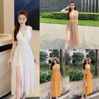 Đầm đi biển xẻ tà cổ trái tim quá đẹp chất vải Voan Chingfon cao cấp có 4 màu lựa chọn,