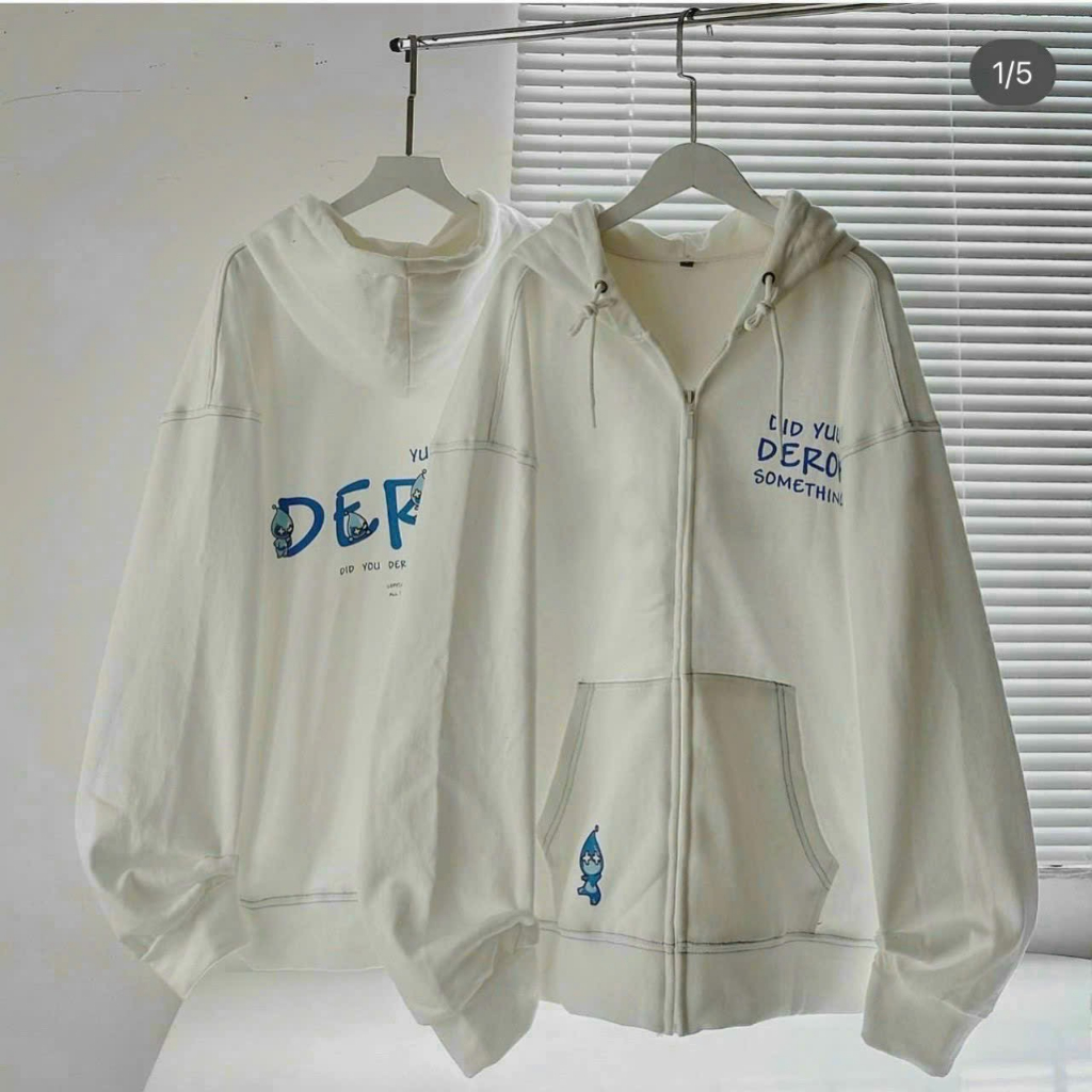 Áo Khoác Thun Nỉ Chữ DEROR Kiểu Hoodie Có Khóa Kéo Zip Nữ Nam Cặp Đôi Couple HOT RẺ ĐẸP Form Rông Unisex Thu Đông