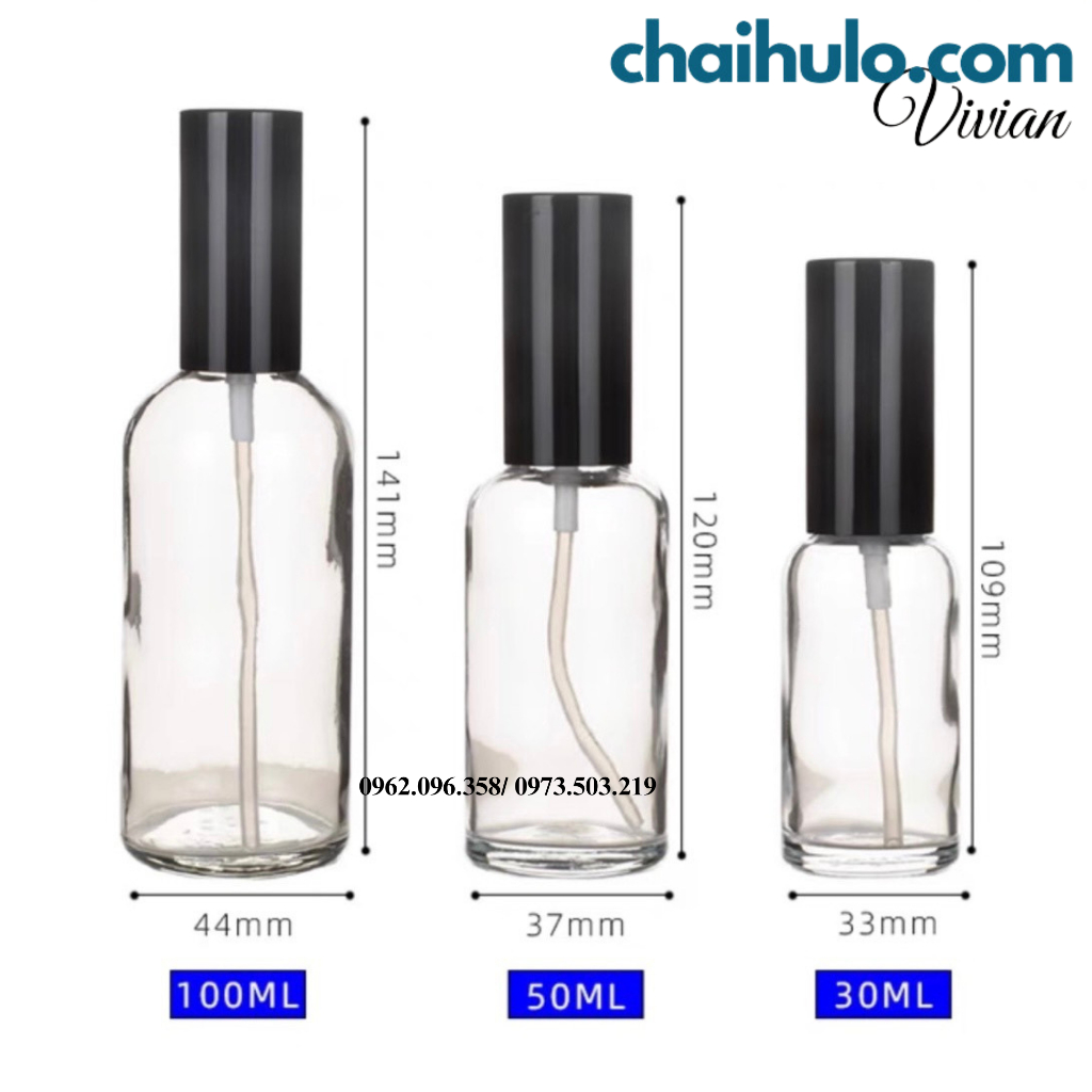 Chai xịt phun sương thân thủy tinh màu trong suốt nắp nhôm hàng đẹp loại 1- HÀNG CÓ SẴN