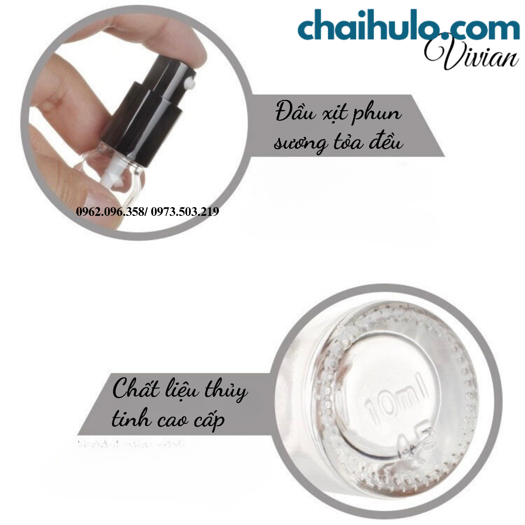 Chai xịt phun sương thân thủy tinh màu trong suốt nắp nhôm hàng đẹp loại 1- HÀNG CÓ SẴN