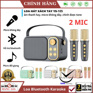 Loa bluetooth mini karaoke kèm mic YS105 Không dây kèm 2 mic hát công suất 10W bass mạnh xách tay - chính hãng 12 Tháng