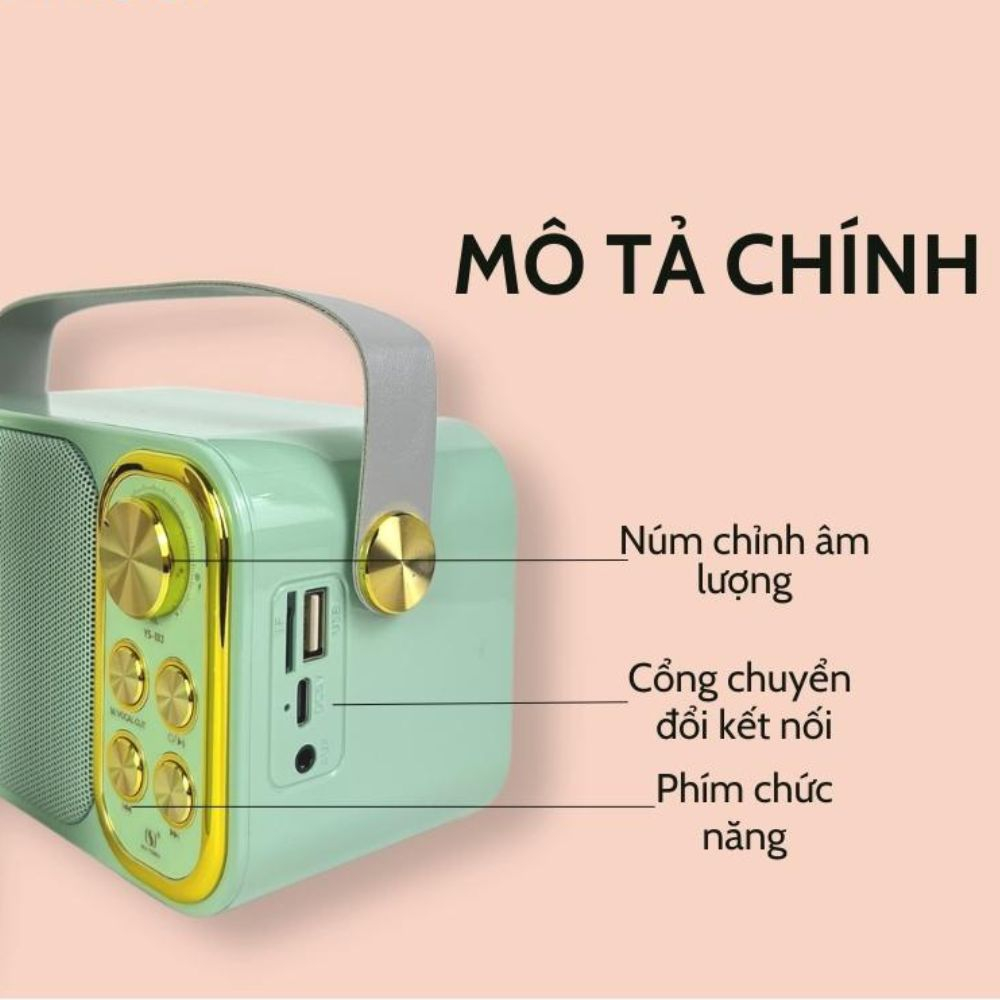 Loa bluetooth mini karaoke kèm mic YS105 Không dây kèm 2 mic hát công suất 10W bass mạnh xách tay - chính hãng 12 Tháng