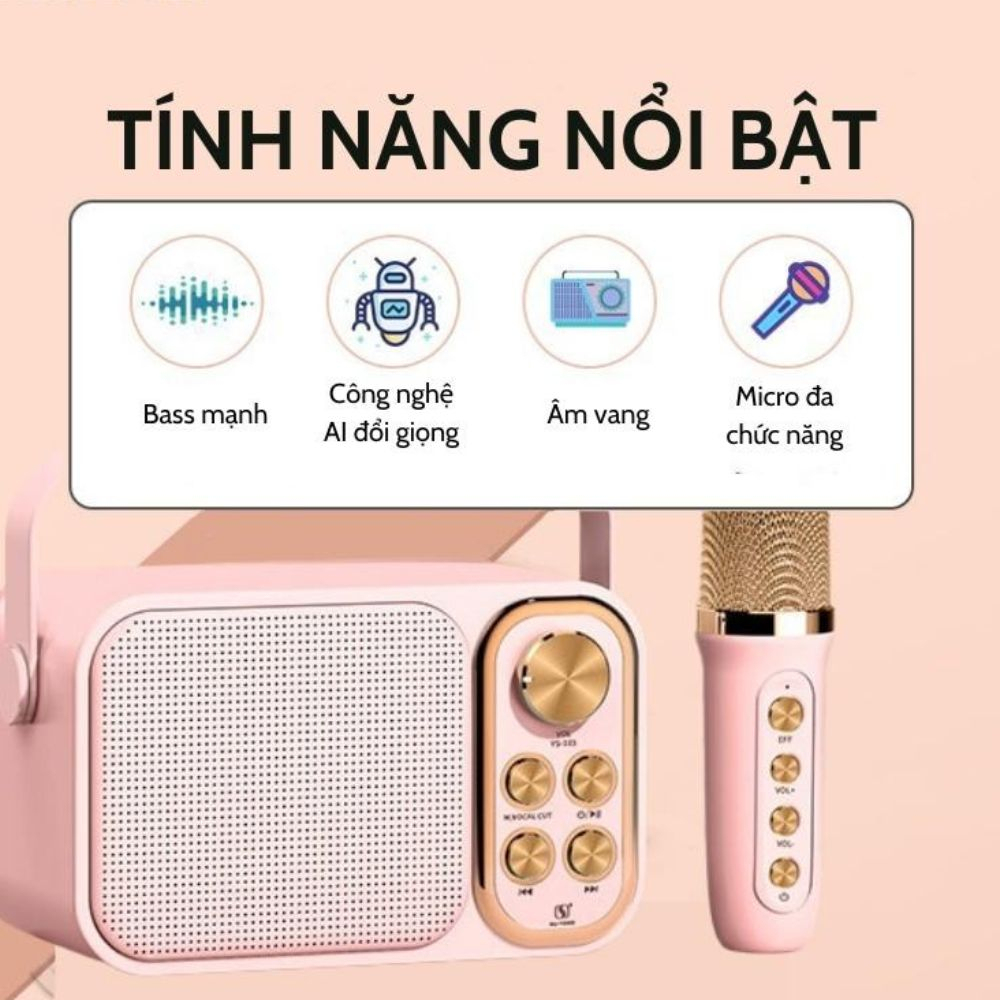 Loa bluetooth mini karaoke kèm mic YS105 Không dây kèm 2 mic hát công suất 10W bass mạnh xách tay - chính hãng 12 Tháng