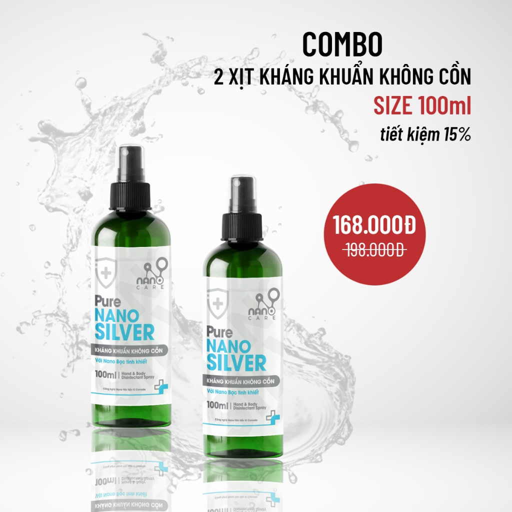 COMBO 2 chai Nano-Care Xịt Khuẩn Không CỒN Nano Bạc Cao Cấp 100ml