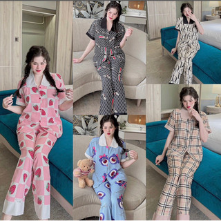Bộ ngủ lụa nhiều mẫu tay ngắn quần dài chất lụa mango pijama tay cộc