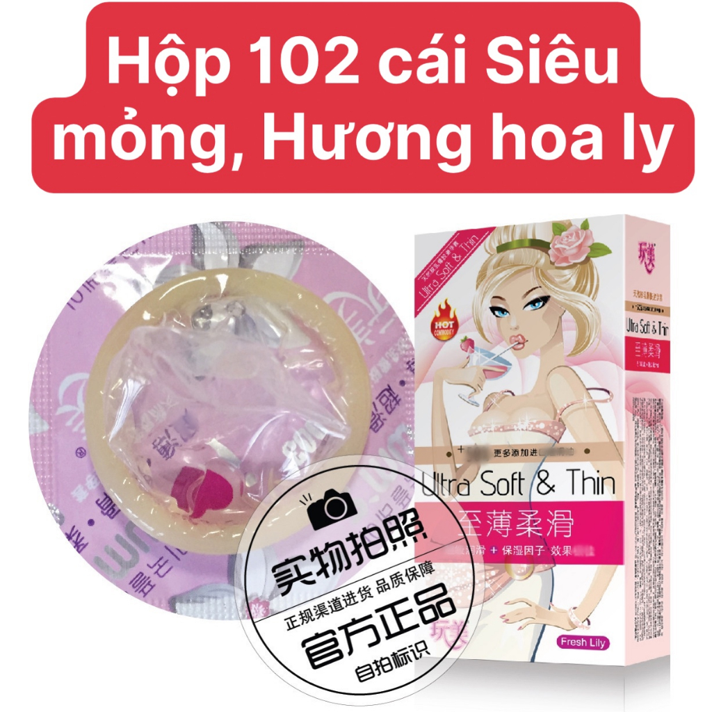 Bao cao su HA Ultra soft & Thin, hương hoa ly, cô gái nội địa trung, siêu mỏng, nhiều gel, bcs gia đình, hộp 102 bcs