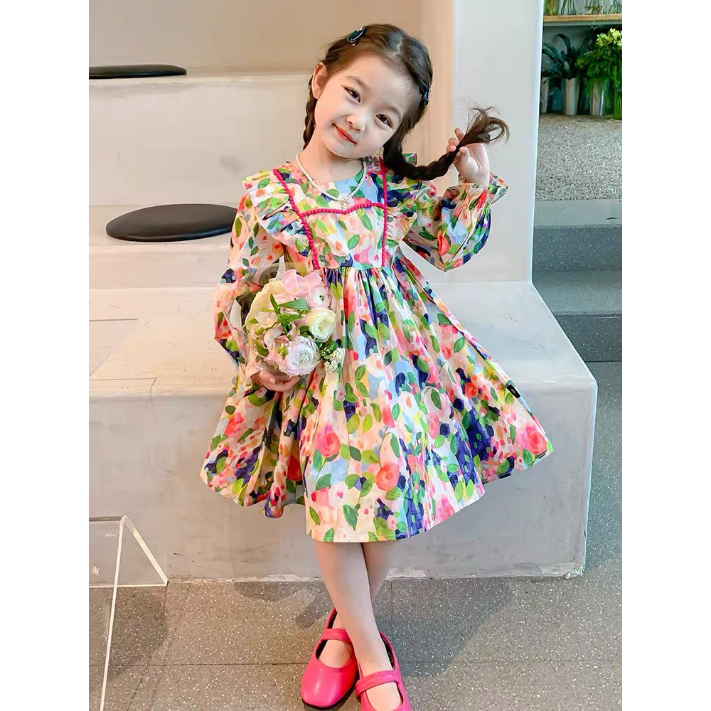 Váy hoa công chúa cánh tiên dài tay cao cấp cho bé gái từ 8-20kg