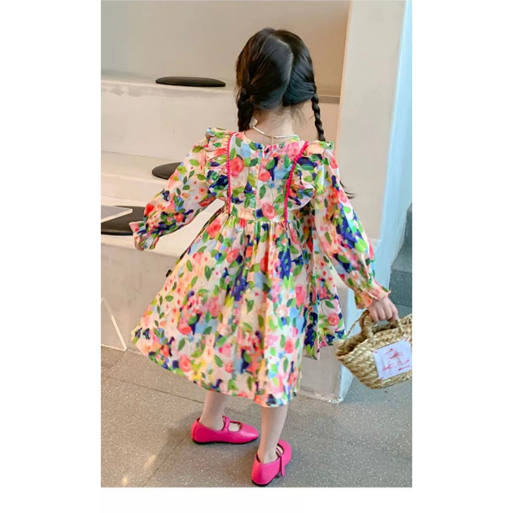 Váy hoa công chúa cánh tiên dài tay cao cấp cho bé gái từ 8-20kg