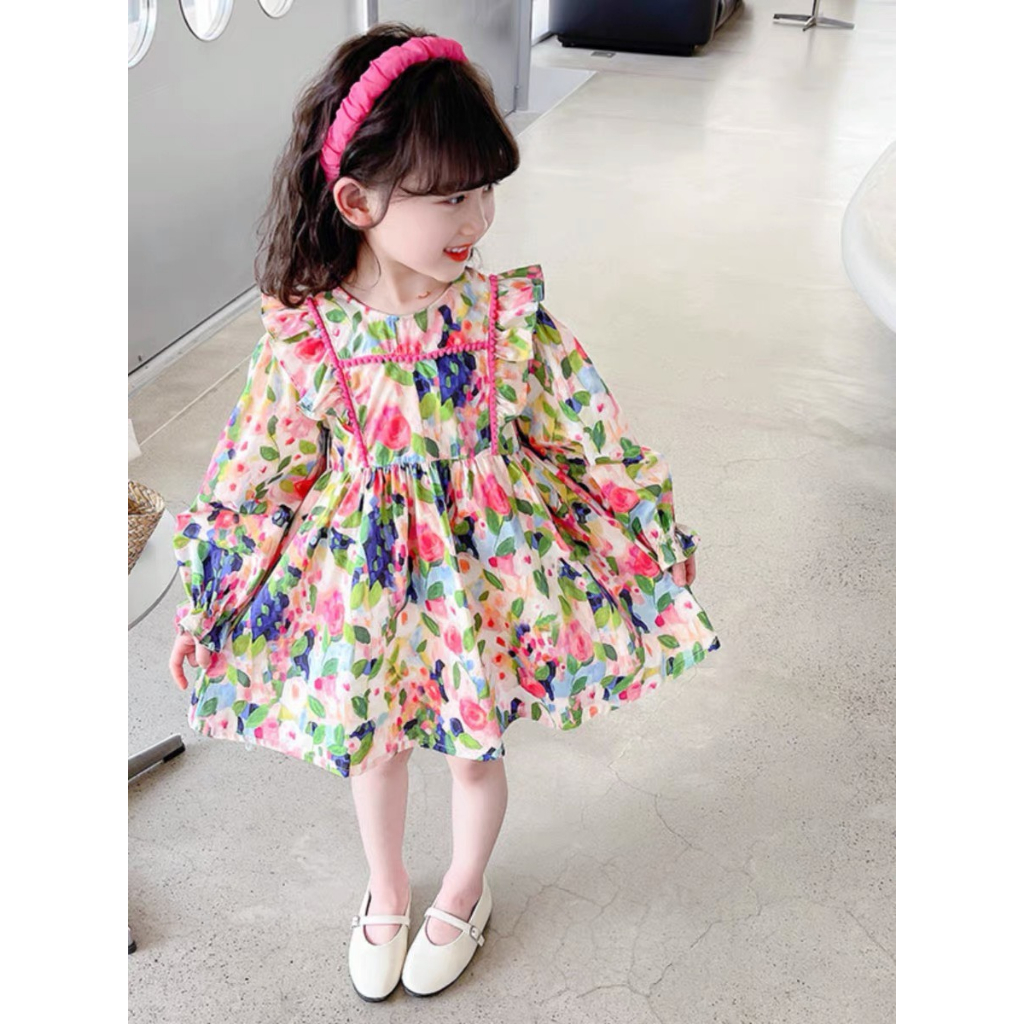 Váy hoa công chúa cánh tiên dài tay cao cấp cho bé gái từ 8-20kg