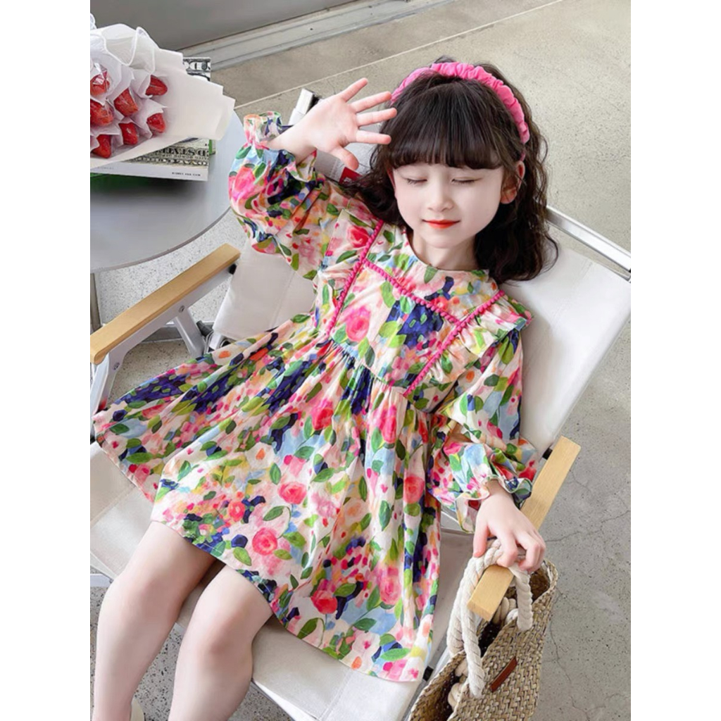 Váy hoa công chúa cánh tiên dài tay cao cấp cho bé gái từ 8-20kg