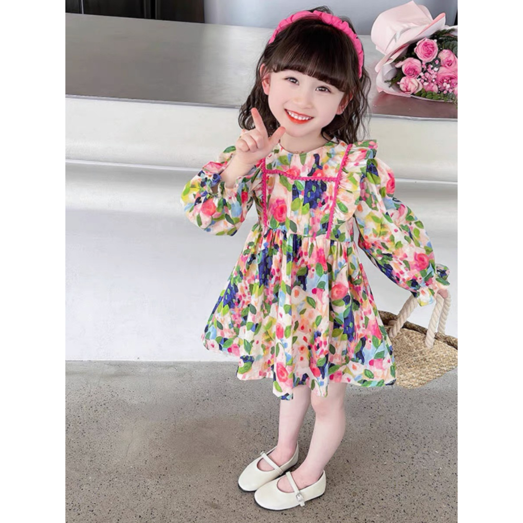 Váy hoa công chúa cánh tiên dài tay cao cấp cho bé gái từ 8-20kg