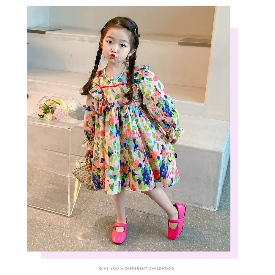 Váy hoa công chúa cánh tiên dài tay cao cấp cho bé gái từ 8-20kg