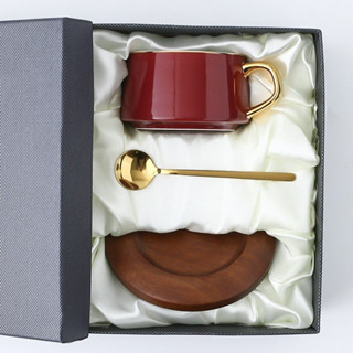 Bộ hộp quà cốc uống trà cà phê đế gỗ phong cách  châu âu kèm hộp đựng sang trọng tặng sinh nhật