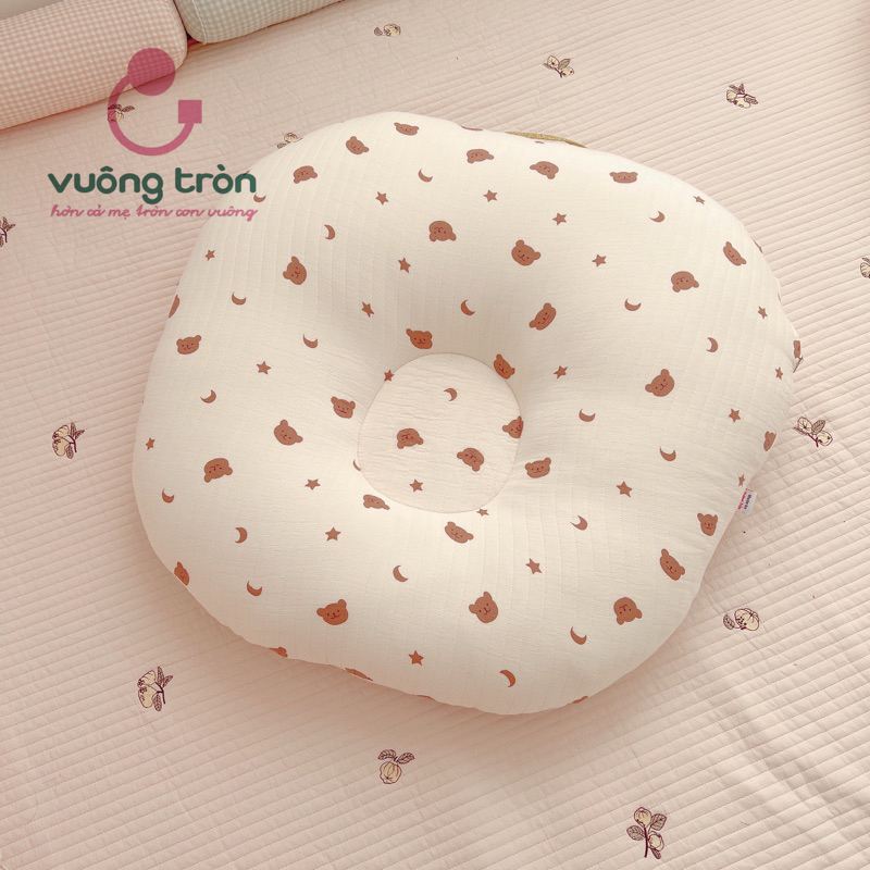 Gối chống trào ngược muslin chần sợi cao cấp Vuông Tròn