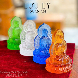 Tượng quan âm đài sen đá lưu ly cao cấp, quan âm 2 mặt trang trí taplo ô tô - cao 12cm