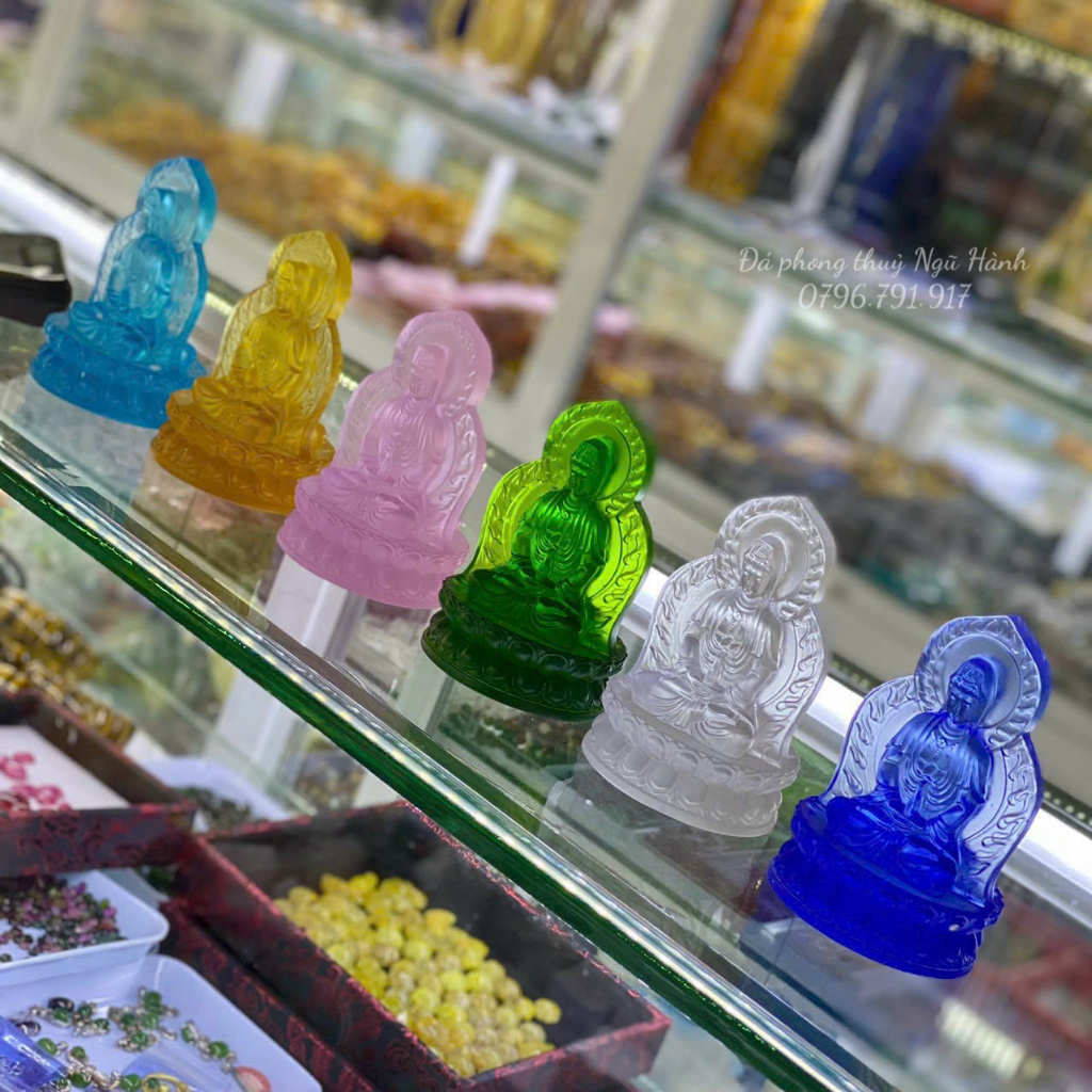 Tượng quan âm đài sen đá lưu ly cao cấp, quan âm 2 mặt trang trí taplo ô tô - cao 12cm