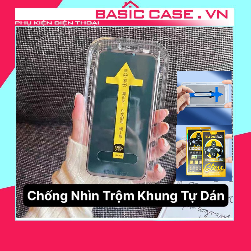 Kính cường lực chống nhìn trộm kingkong khung tự dán iphone ip 7plus 8plus x xsmax 11 12 13 14 pro max promax 11promax