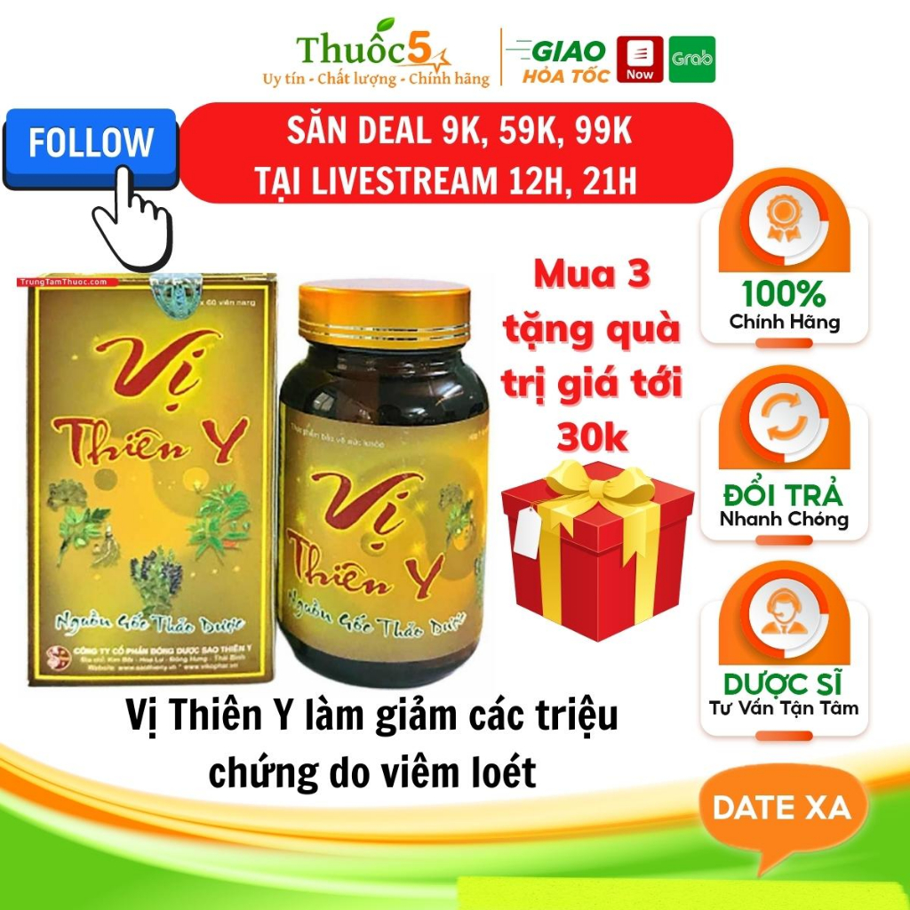 Viên Uống Vị Thiên Y Hỗ Trợ Giảm Trào Ngược, Viêm Loét Và Bảo Vệ Niêm Mạc Dạ Dày Hộp 60 Viên