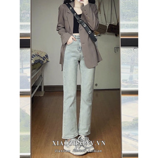 Quần ống đứng , Quần jean bò ống đứng lưng cao màu xanh bạc siêu tôn dáng 2025 KT31