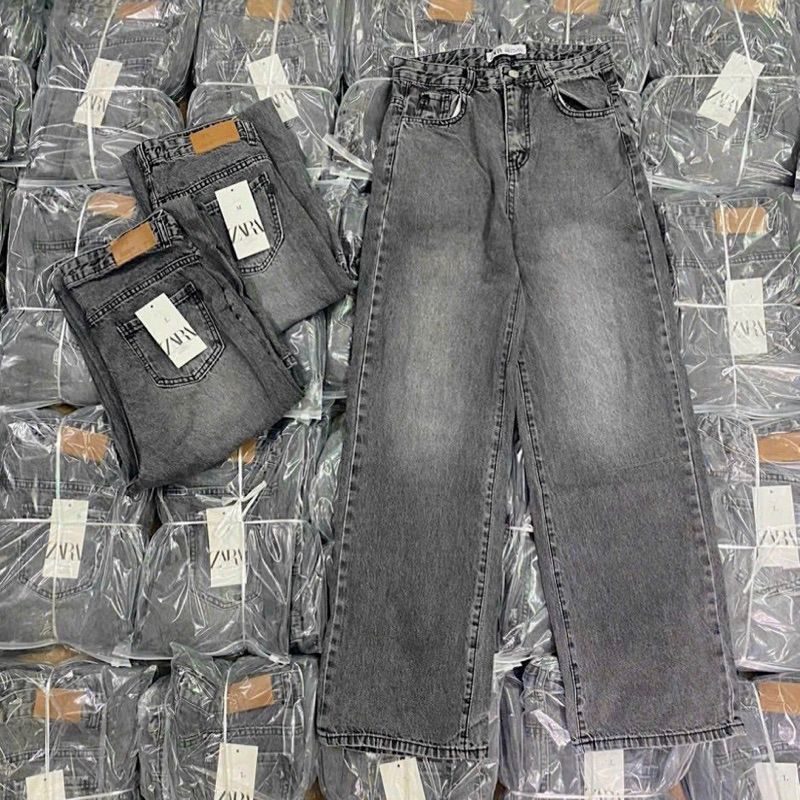 Quần jeans suông ống rộng xám khói Za.ra